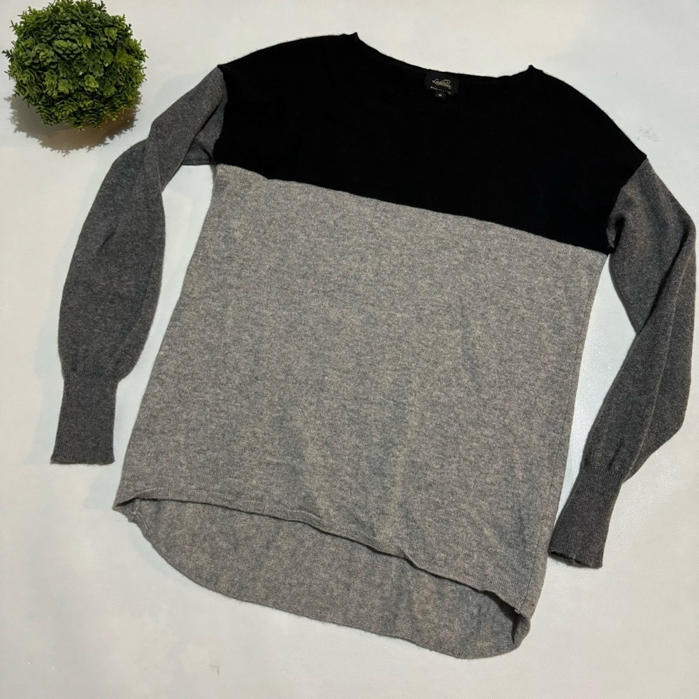 Lochleven‎ Black Gray Color Block 100% Cashmere Crew Neck Sweater Size Medium